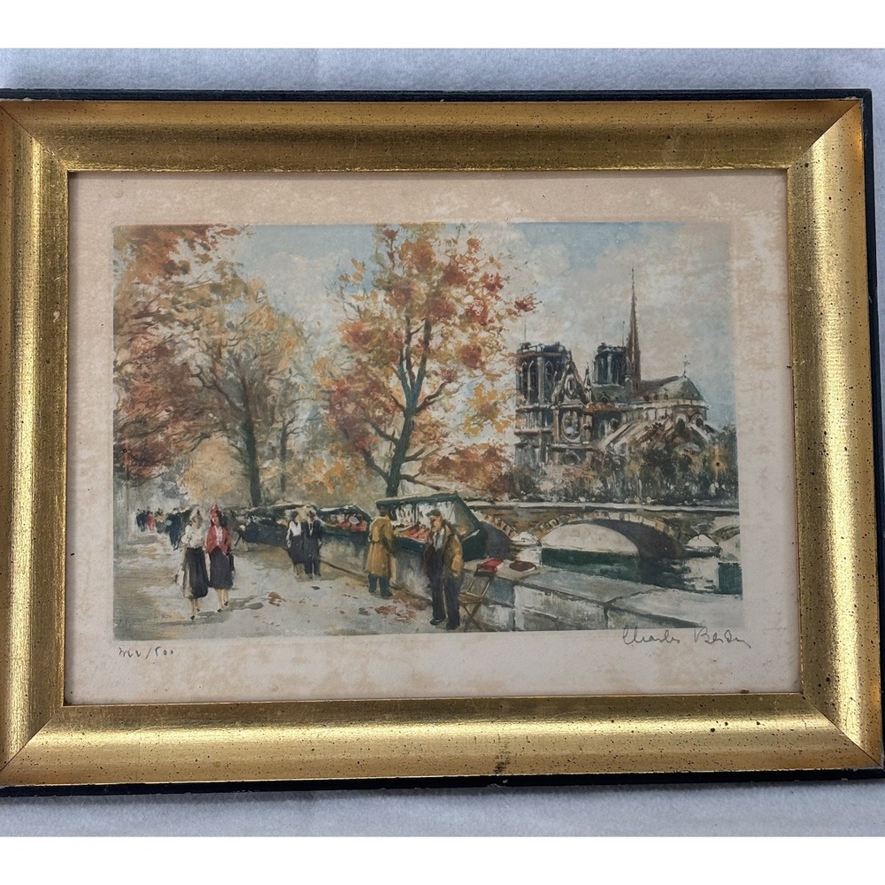 Charles Blondin Print Framed Mid Century Notre Dame Pencil Signed 222/500